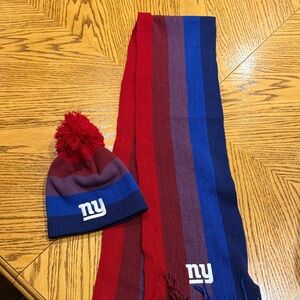 NY Striped Knit Hat and Scarf Set - Red and Blue